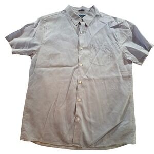 Fairlane Mens Blue White Striped Short Sleeve Button Down Shirt Regular Fit L